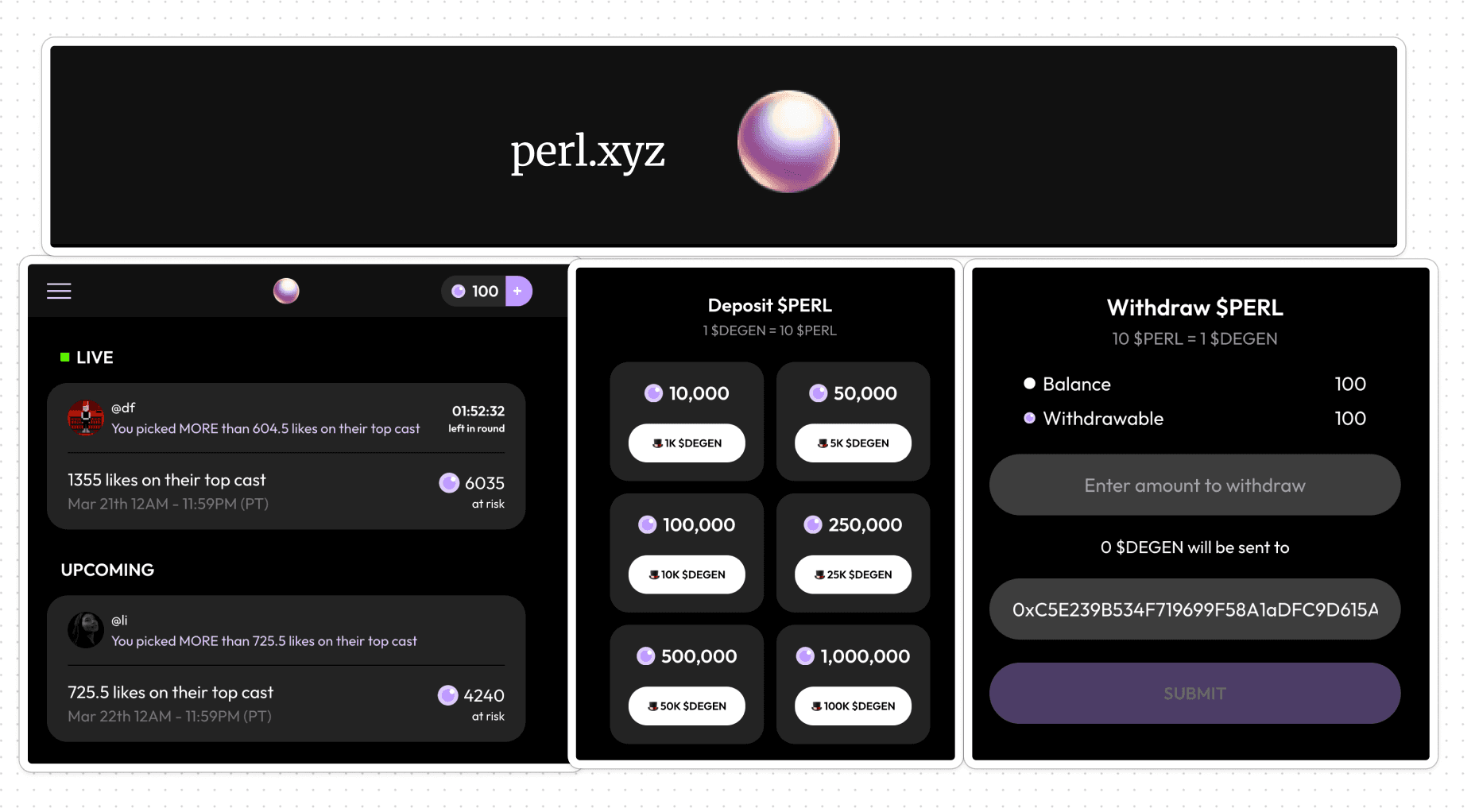 PERL is compatible with DEGEN tokens