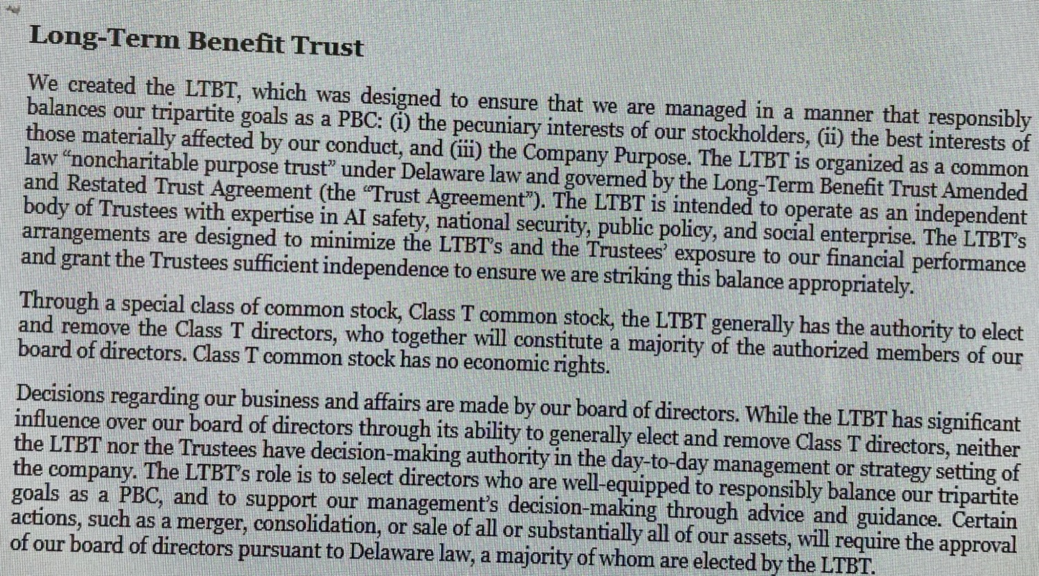 The S-1’s description of the Long-Term Benefit Trust